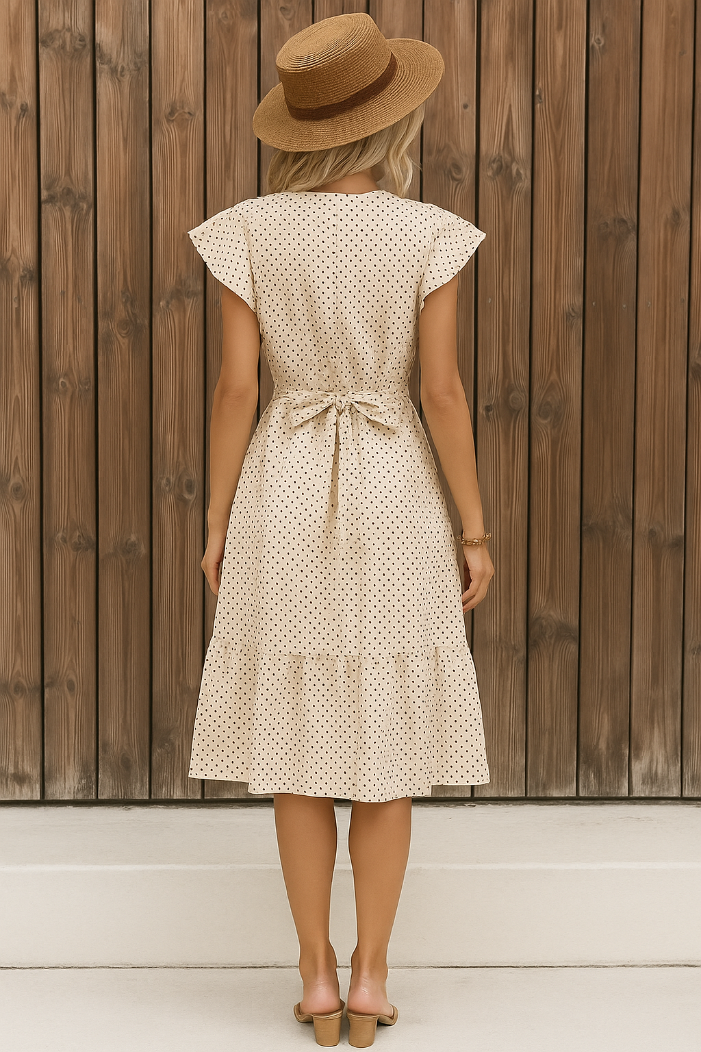 Chic Polka Dot Ruffle Sleeve Belted Summer Dress