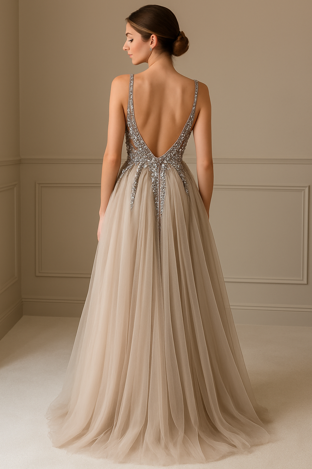 Elegant Dress Crystal Embellished Tulle Evening Gown