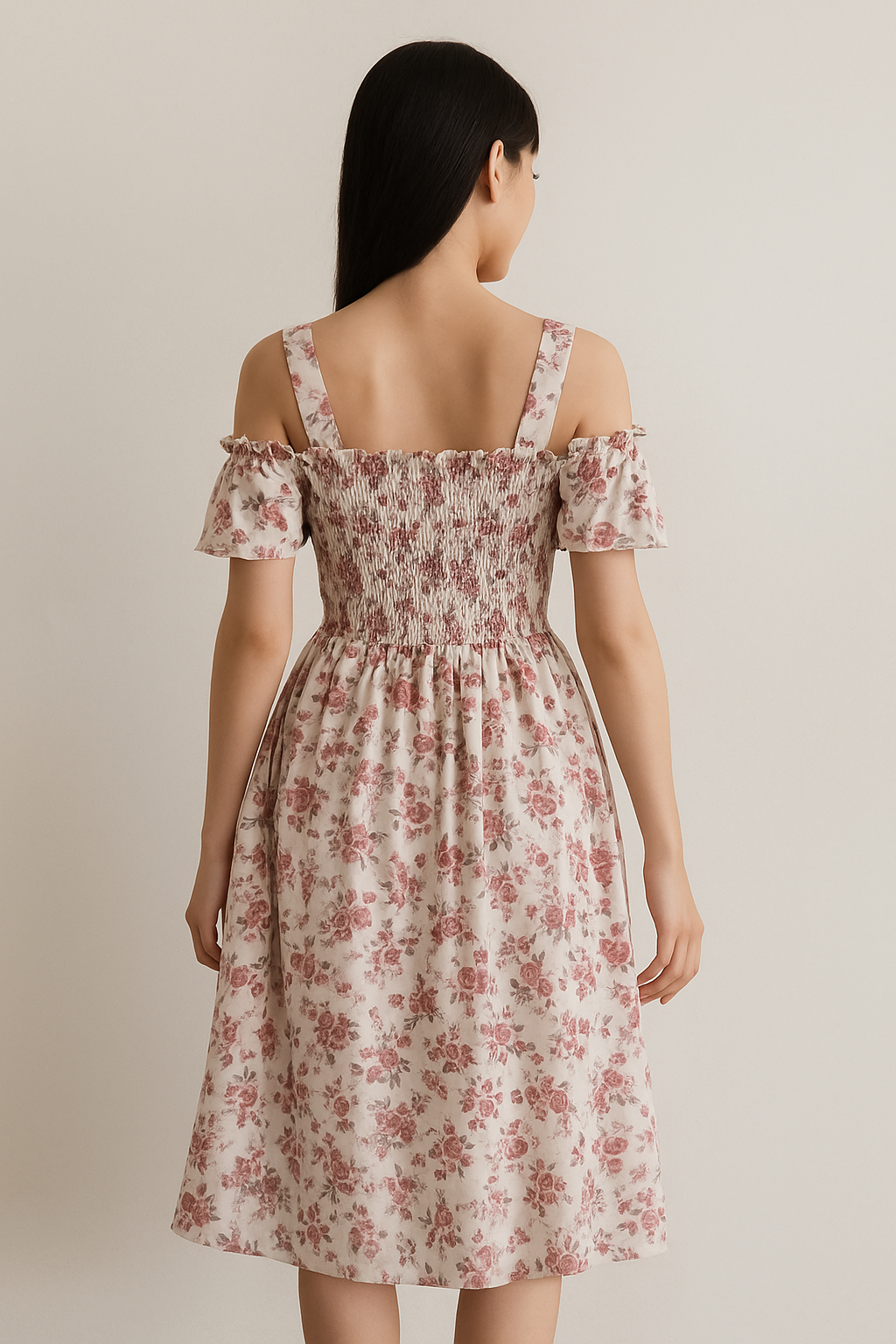 Floral Off-Shoulder Picnic Midi Dress – Romantic Cottagecore Style