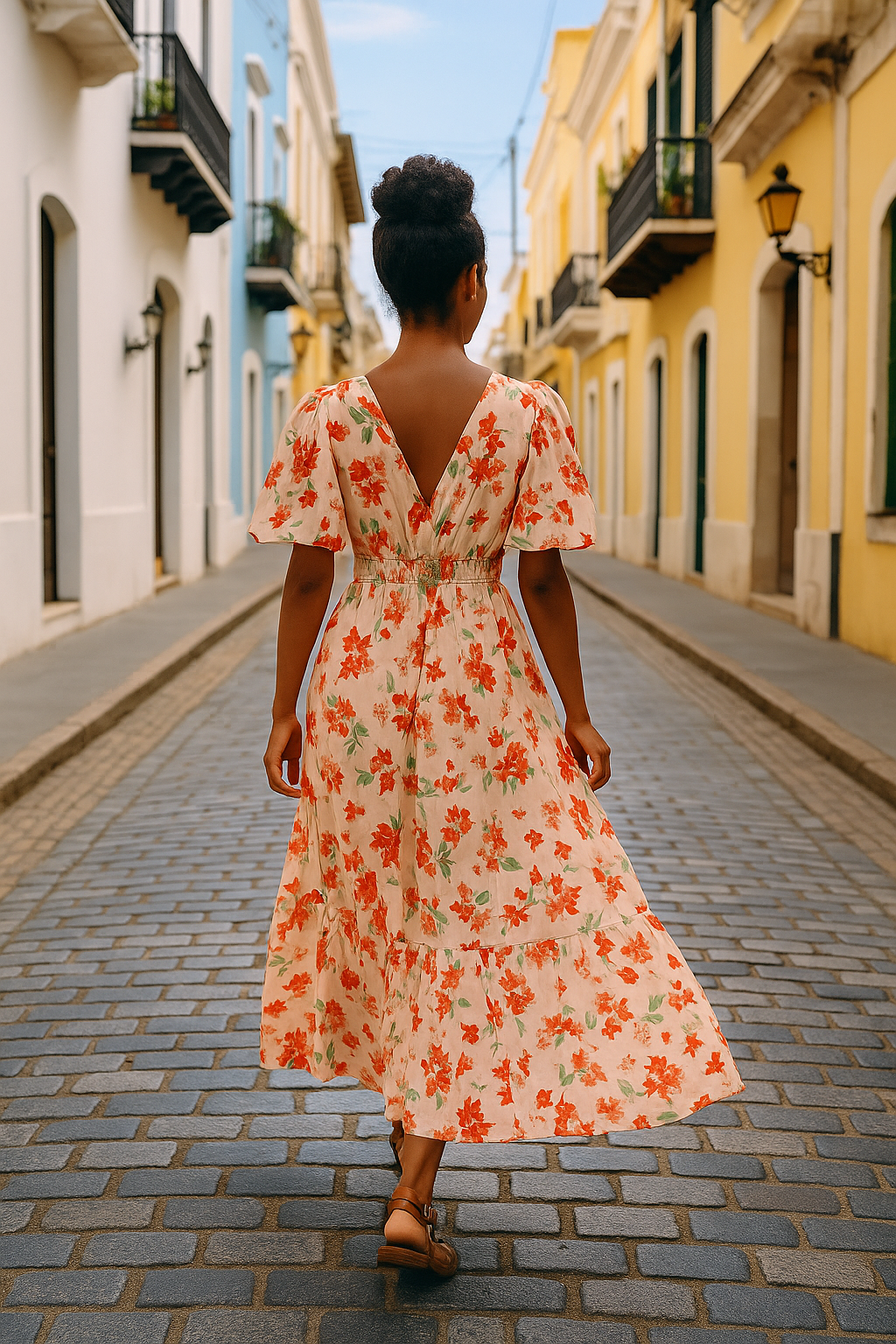 Caribbean Floral Midi Dress