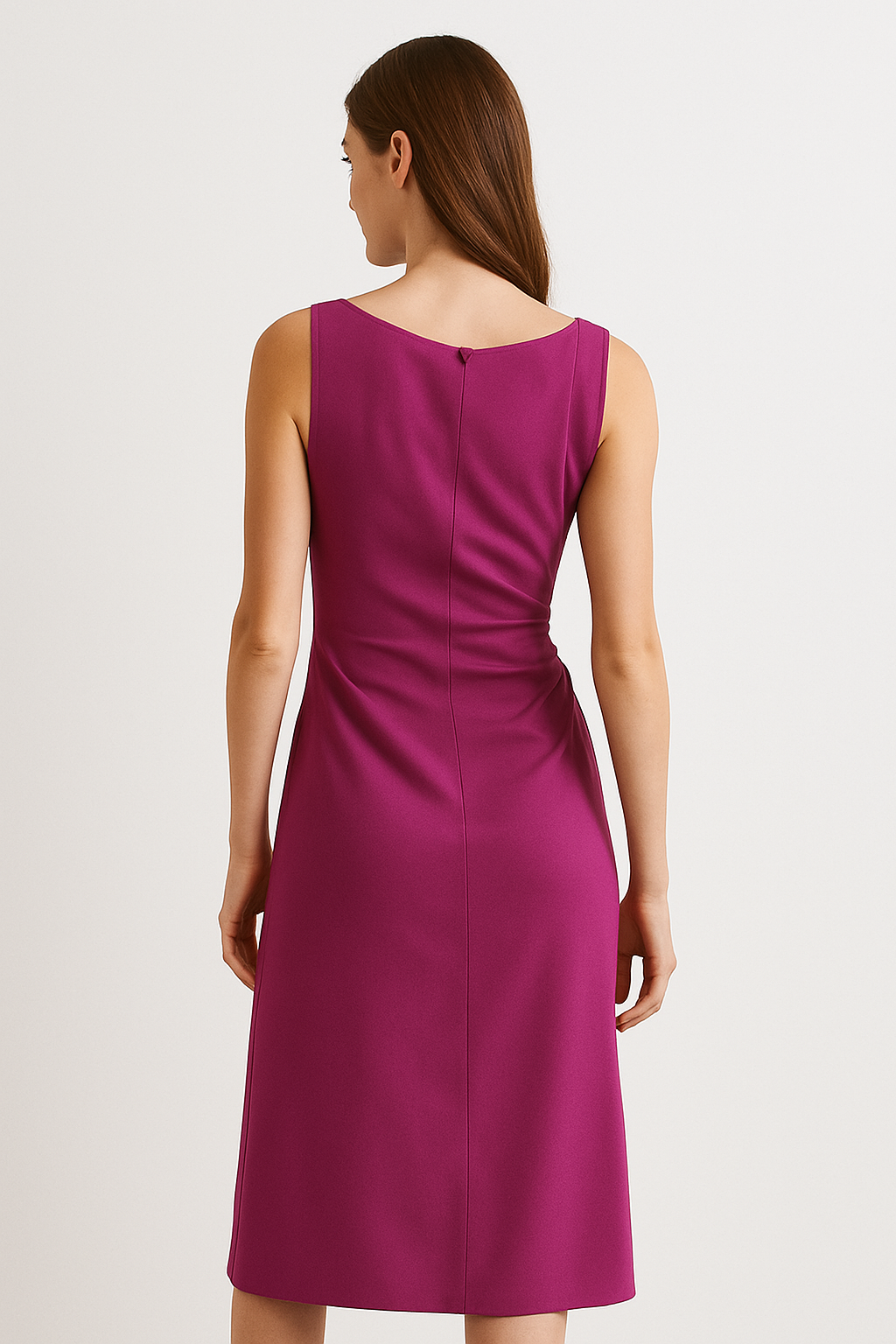 Fuchsia Satin Midi Dress with Side Draping