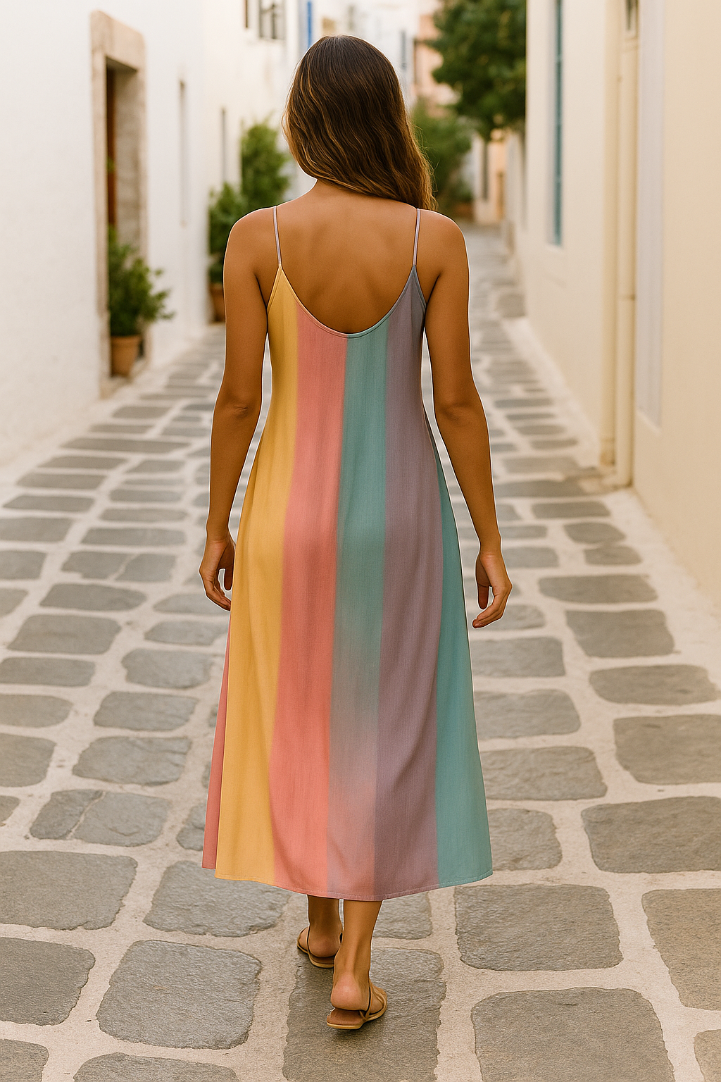 Boho Pastel Striped Maxi Dress