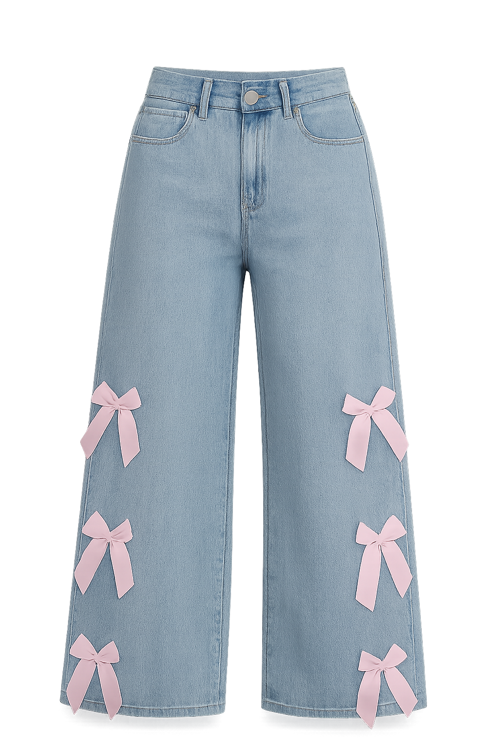 Dames Wide Leg Jeans met Strik - Hoge Taille Gewassen Denim - Vintage Streetwear Enkellang 2025