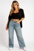 Dames Hoge Taille Wijde Pijpen Denim Jeans - Lichtblauw Casual - Perfect voor Dagelijks Gebruik