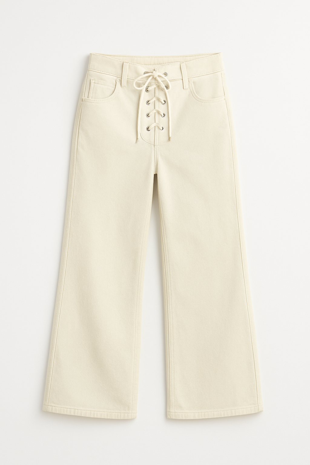 2025 Summer Women's High Waist White Denim Jeans with Drawstring & Lace-Up - Straight Leg Pants with Pockets - Trendy Fashion for Ladies