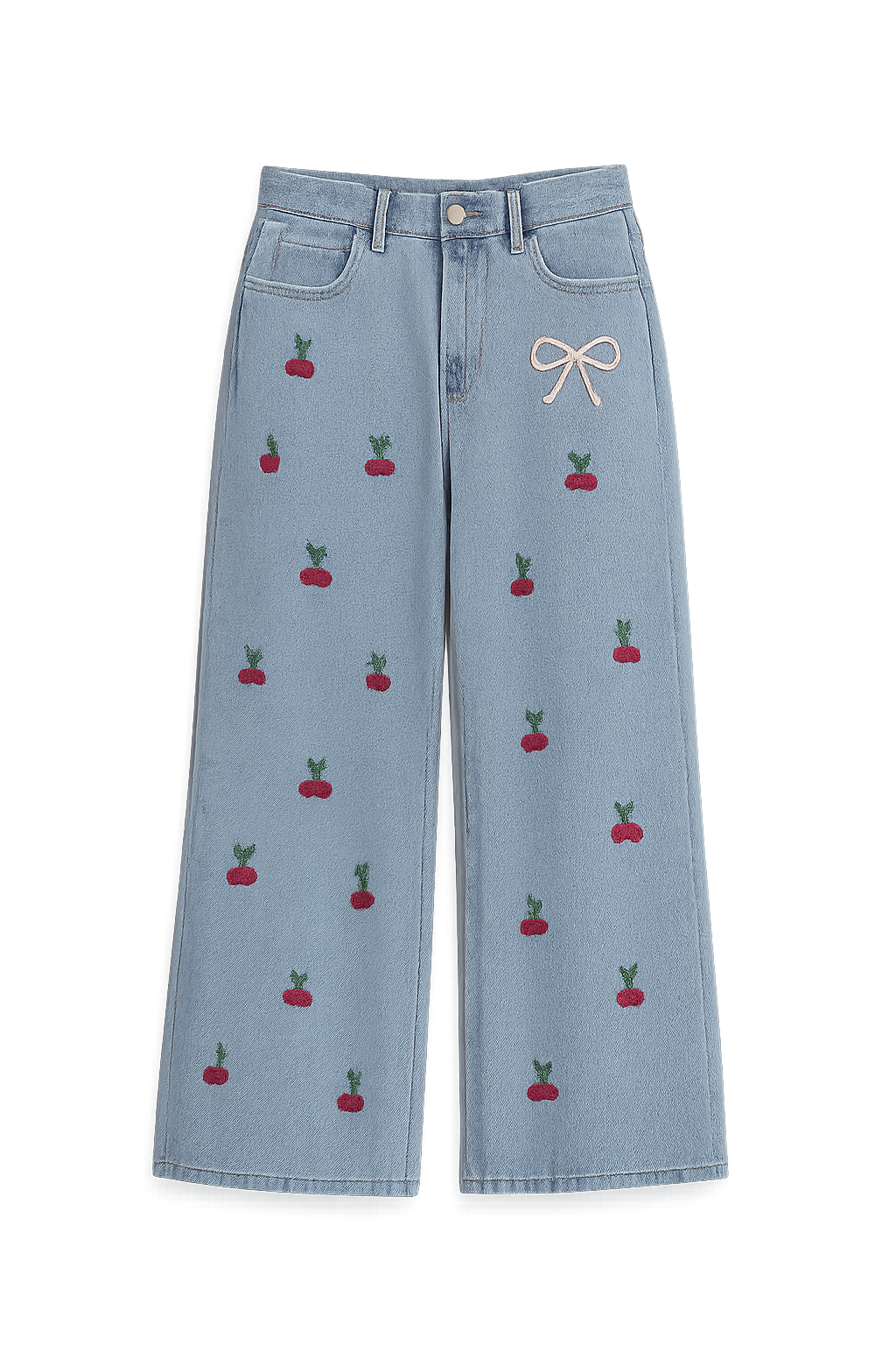 2025 Women's Vintage High Waist Wide Leg Denim Jeans with Embroidery, Distressed Finish, and Pockets - Floor Length Streetwear Trousers