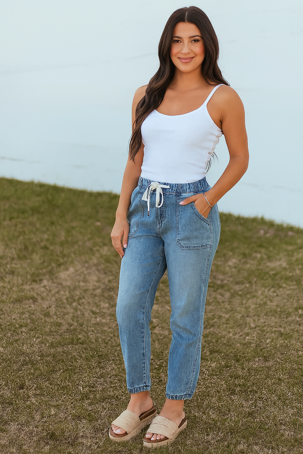 Casual Drawstring Denim Jogger Jeans