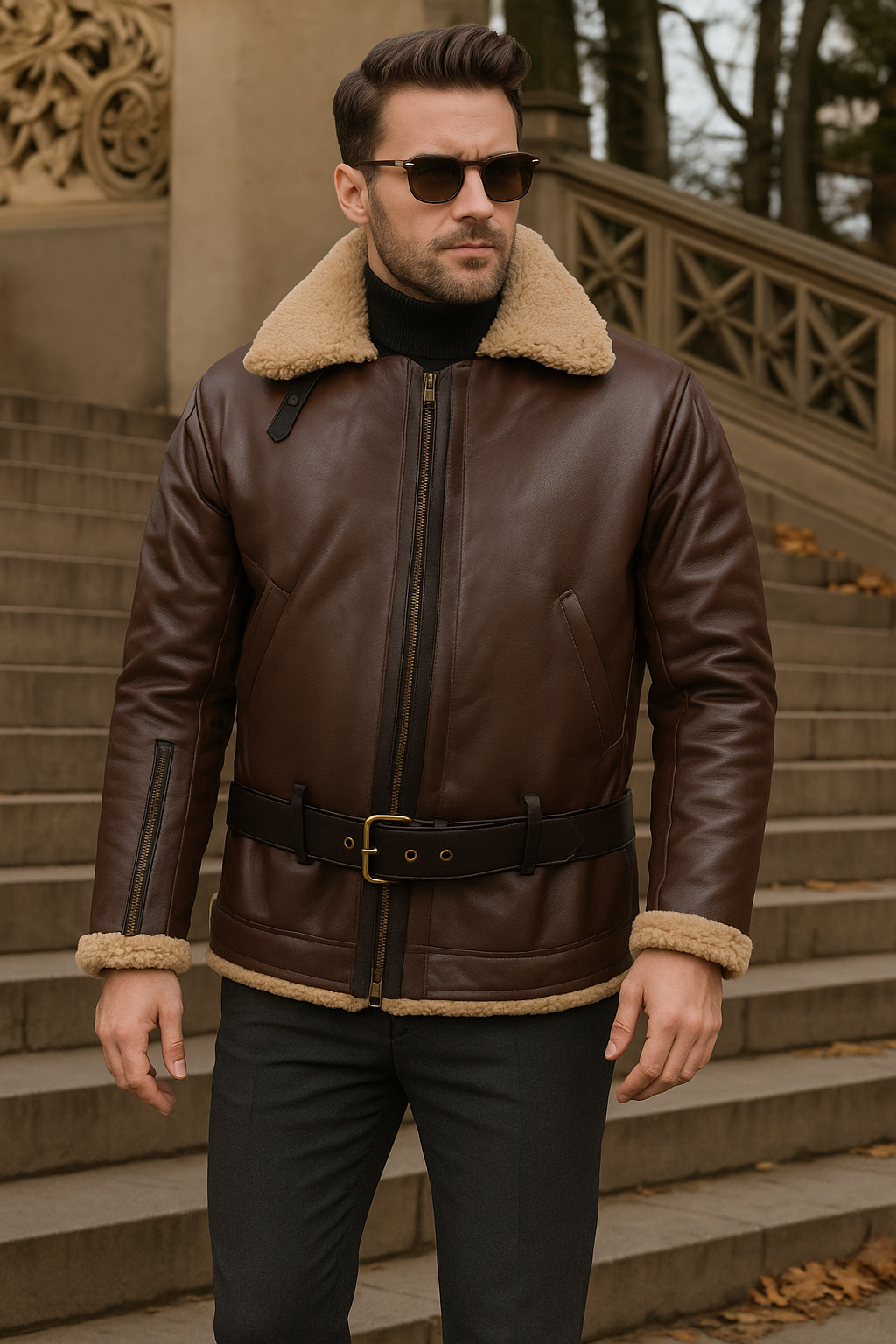 Men's Shearling Sheepskin Flying Jacket - Premium Warmth & Style | Classic Aviator Design (.)