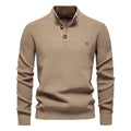 Men's Tailored Fit Knitted Jumper with Stand Collar - Stylish Button-Up Sweater