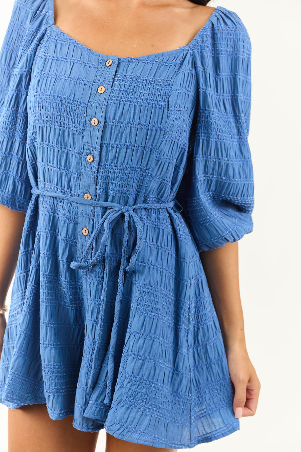 Cobalt Velvet Puff Sleeve Wide Leg Romper