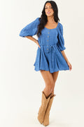 Cobalt Velvet Puff Sleeve Wide Leg Romper