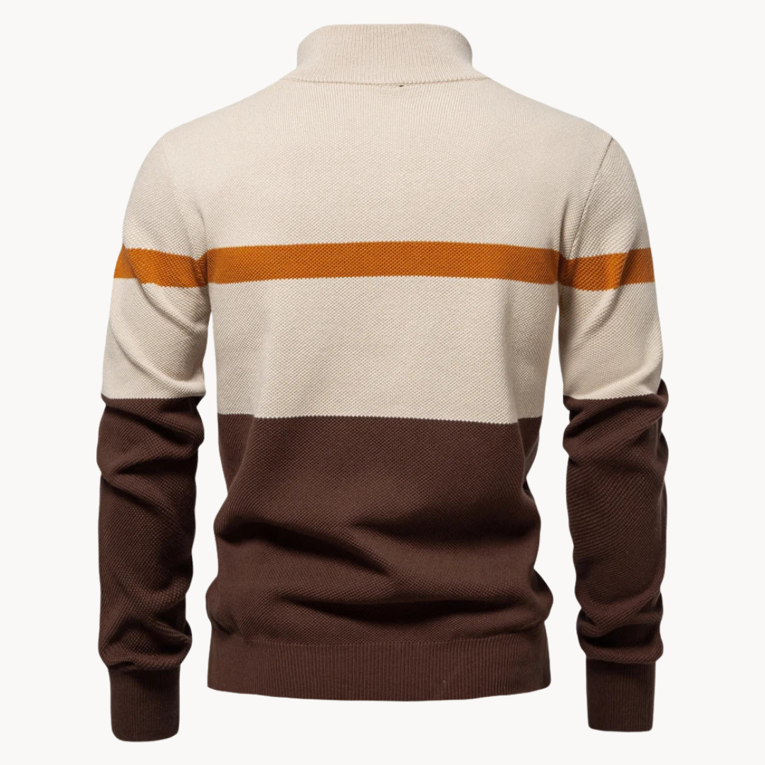 Men's Modern Color Block Quarter-Zip Jumper - Stylish & Comfortable Sweater for Casual Wear