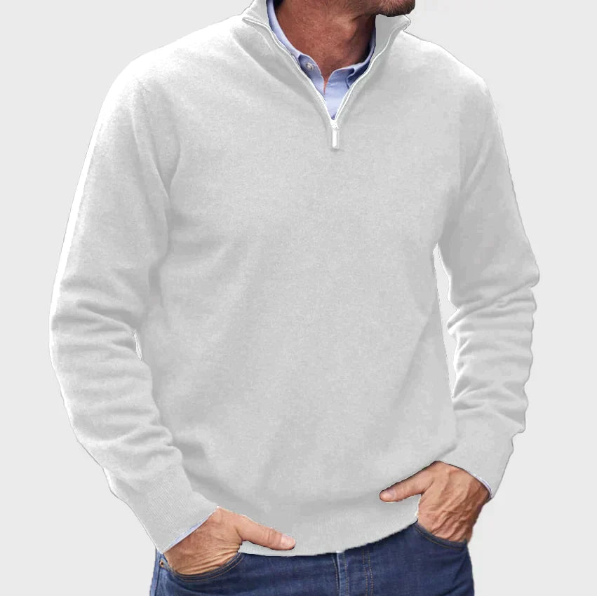 Men's Half-Zip Knit Jumper with Stand Collar & Ribbed Cuffs - Stylish & Comfortable Sweater for Casual Wear