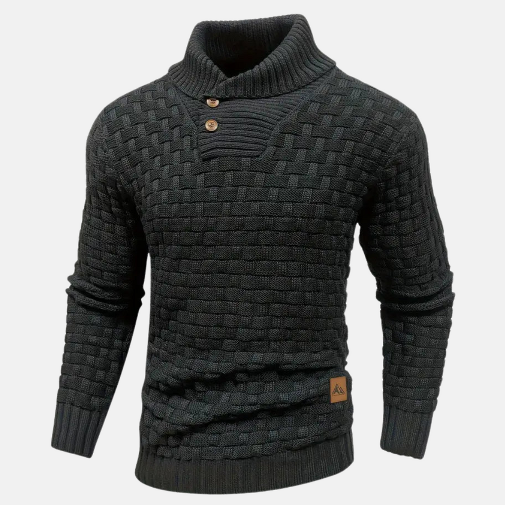 Men's Shawl Collar Textured Knit Jumper with Stylish Button Detail - Cozy & Versatile Sweater