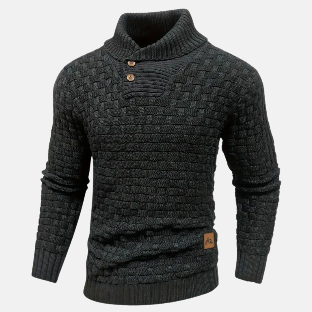 Men's Shawl Collar Textured Knit Jumper with Stylish Button Detail - Cozy & Versatile Sweater