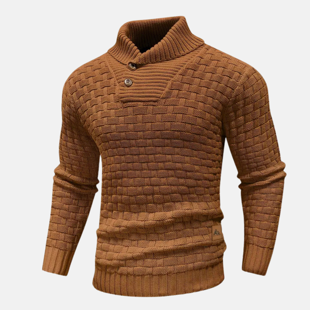 Men's Shawl Collar Textured Knit Jumper with Stylish Button Detail - Cozy & Versatile Sweater
