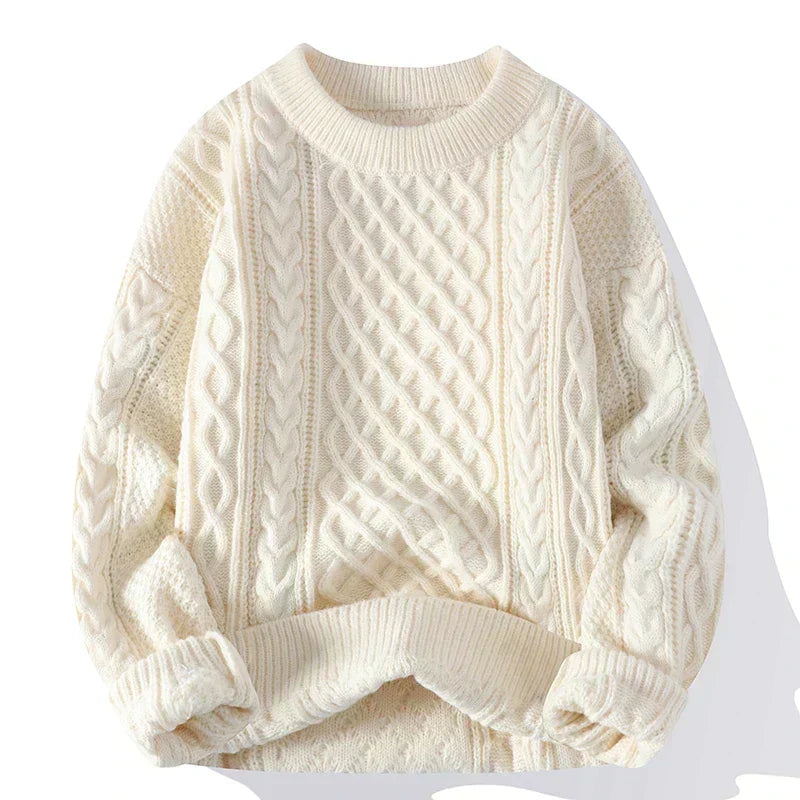 Men's Vintage Cable Knit Crew Neck Jumper - Classic Pattern Sweater for Timeless Style