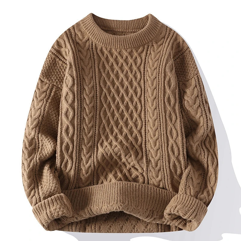 Men's Vintage Cable Knit Crew Neck Jumper - Classic Pattern Sweater for Timeless Style