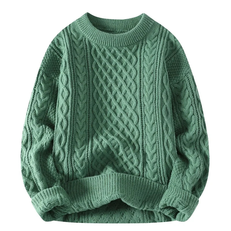Men's Vintage Cable Knit Crew Neck Jumper - Classic Pattern Sweater for Timeless Style