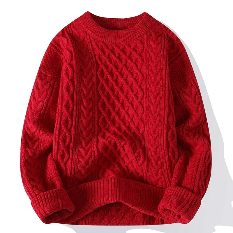 Men's Vintage Cable Knit Crew Neck Jumper - Classic Pattern Sweater for Timeless Style