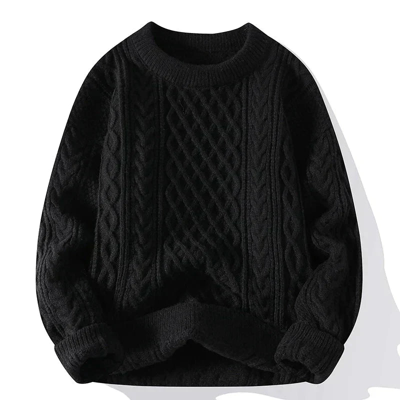 Men's Vintage Cable Knit Crew Neck Jumper - Classic Pattern Sweater for Timeless Style