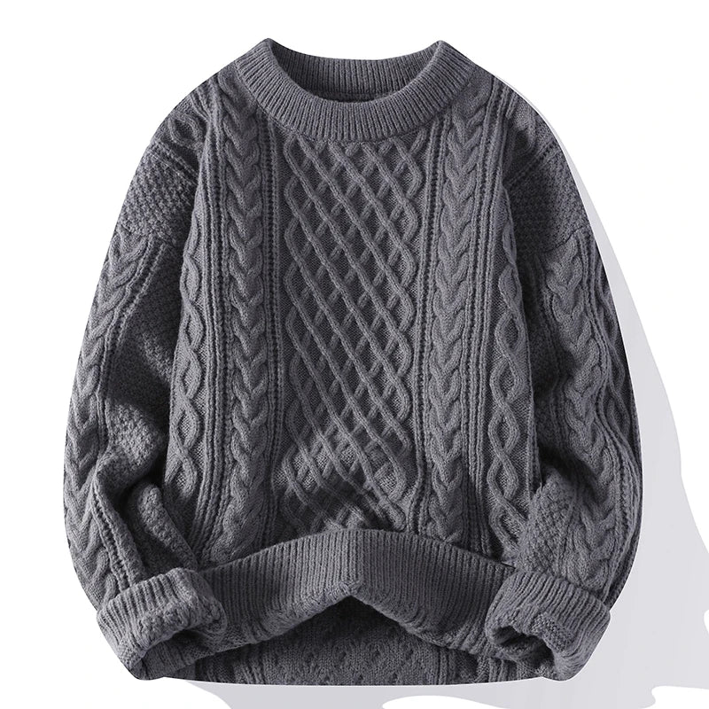 Men's Vintage Cable Knit Crew Neck Jumper - Classic Pattern Sweater for Timeless Style