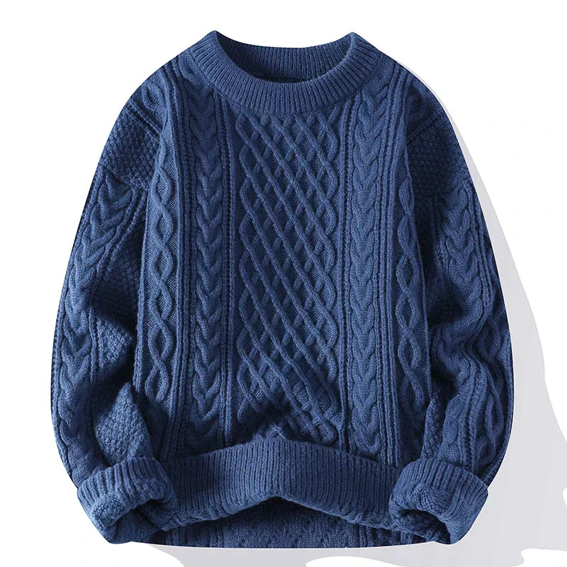 Men's Vintage Cable Knit Crew Neck Jumper - Classic Pattern Sweater for Timeless Style