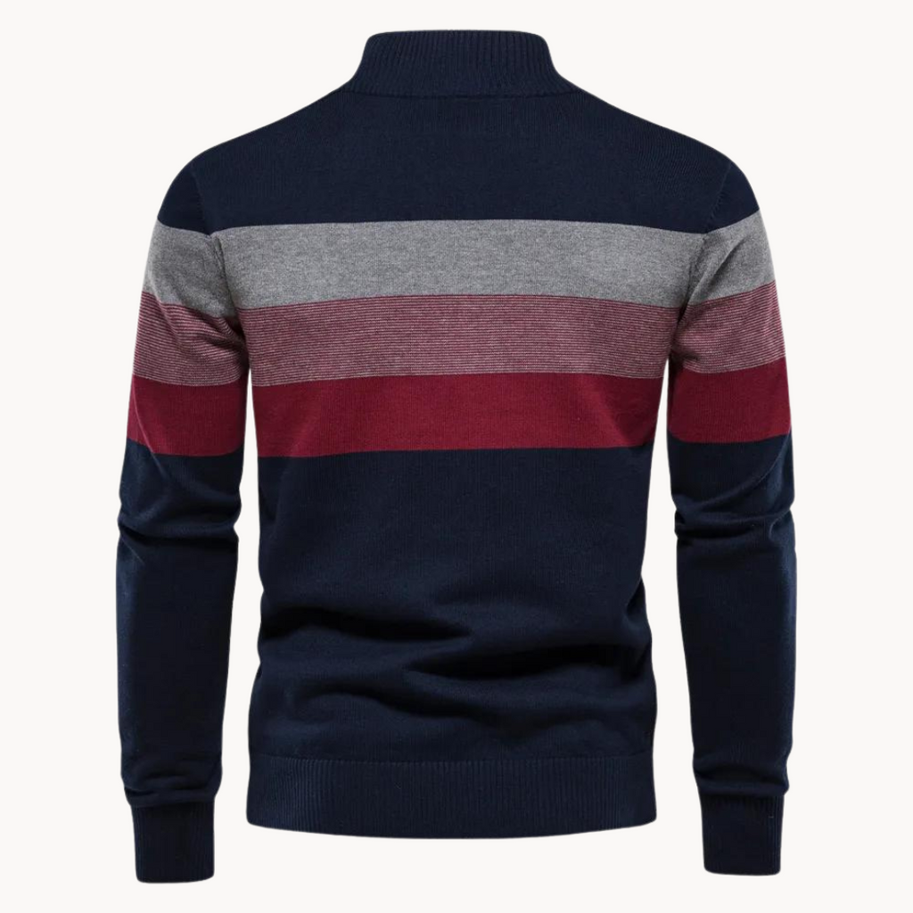 Men's Modern Slim Fit Striped Quarter-Zip Jumper - Stylish & Comfortable Knitwear for Casual Wear