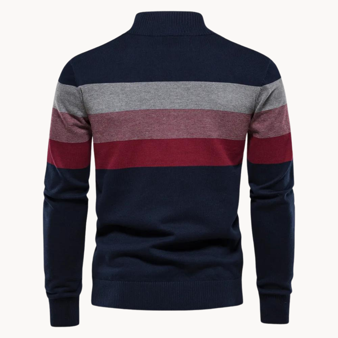 Men's Modern Slim Fit Striped Quarter-Zip Jumper - Stylish & Comfortable Knitwear for Casual Wear