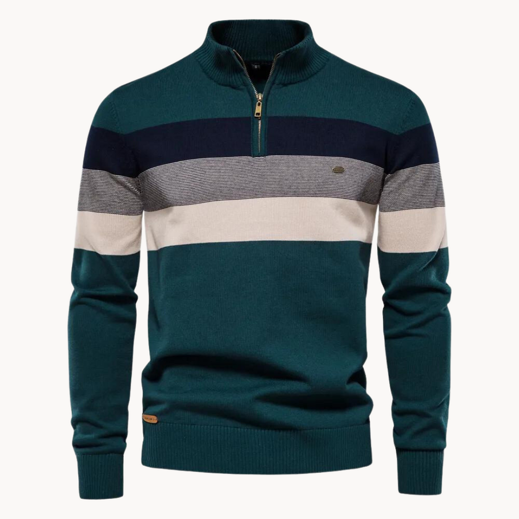Men's Modern Slim Fit Striped Quarter-Zip Jumper - Stylish & Comfortable Knitwear for Casual Wear