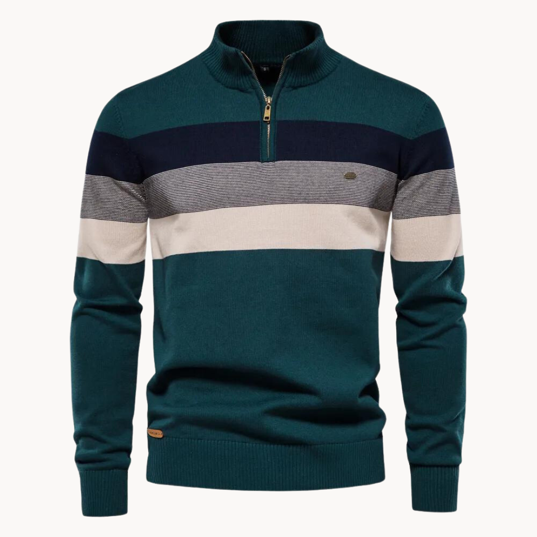 Men's Modern Slim Fit Striped Quarter-Zip Jumper - Stylish & Comfortable Knitwear for Casual Wear