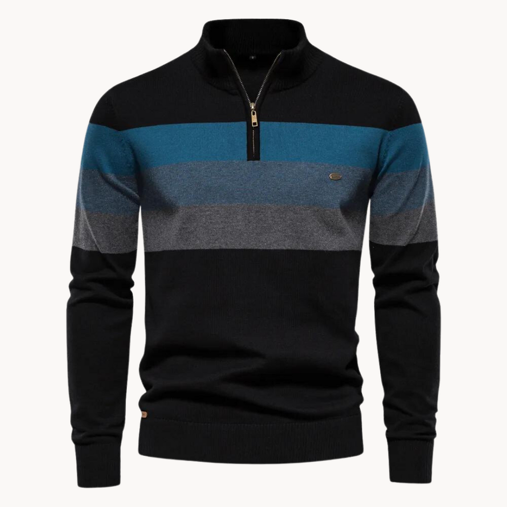 Men's Modern Slim Fit Striped Quarter-Zip Jumper - Stylish & Comfortable Knitwear for Casual Wear