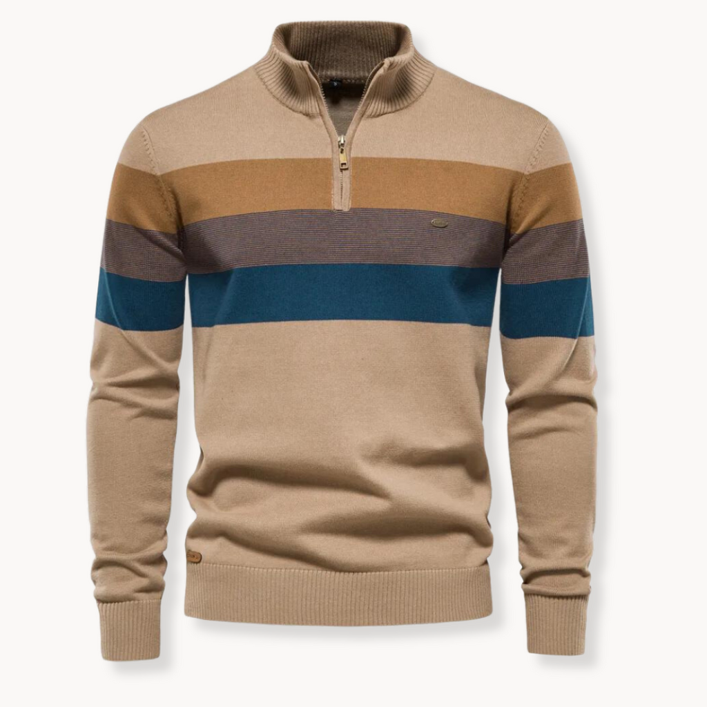 Men's Modern Slim Fit Striped Quarter-Zip Jumper - Stylish & Comfortable Knitwear for Casual Wear