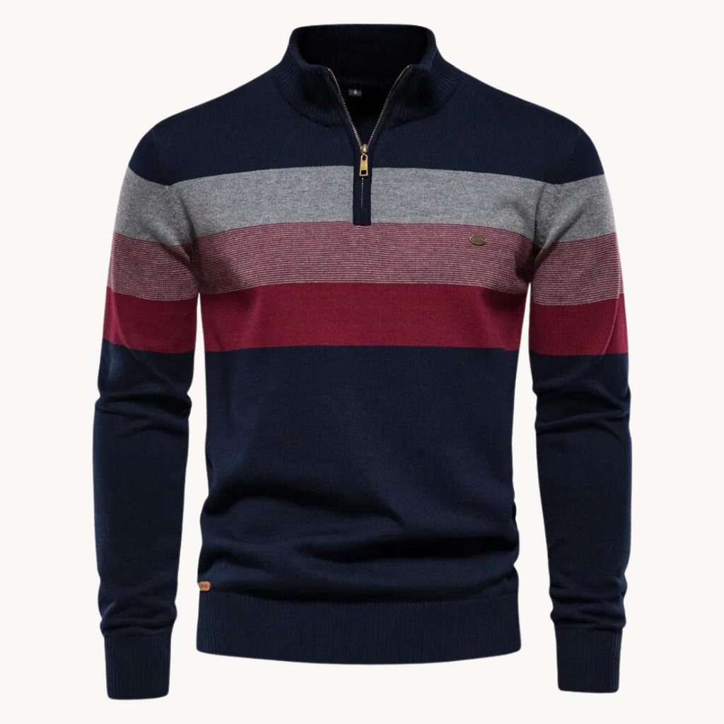 Men's Modern Slim Fit Striped Quarter-Zip Jumper - Stylish & Comfortable Knitwear for Casual Wear