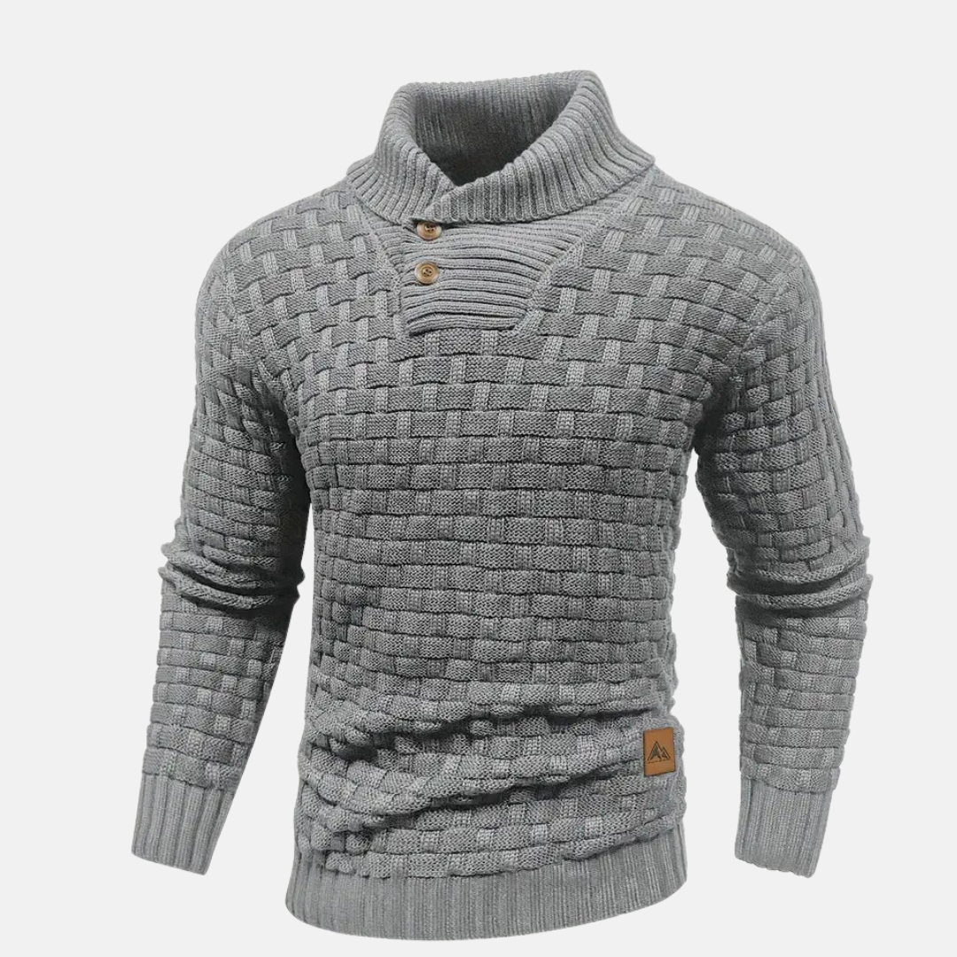 Men's Shawl Collar Textured Knit Jumper with Stylish Button Detail - Cozy & Versatile Sweater