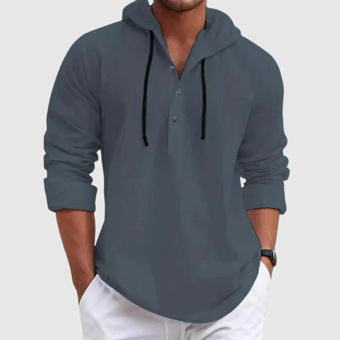 Felix Grant Men's Casual Weekend Hooded Shirt - Soft Cotton Blend Long Sleeve