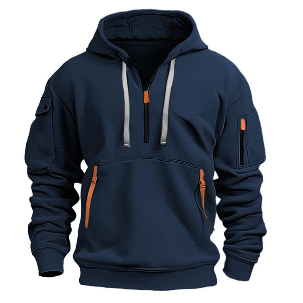Men's Urban Utility Hoodie - Half-Zip Design with Secure Zippered Pockets for Versatile Style and Functionality