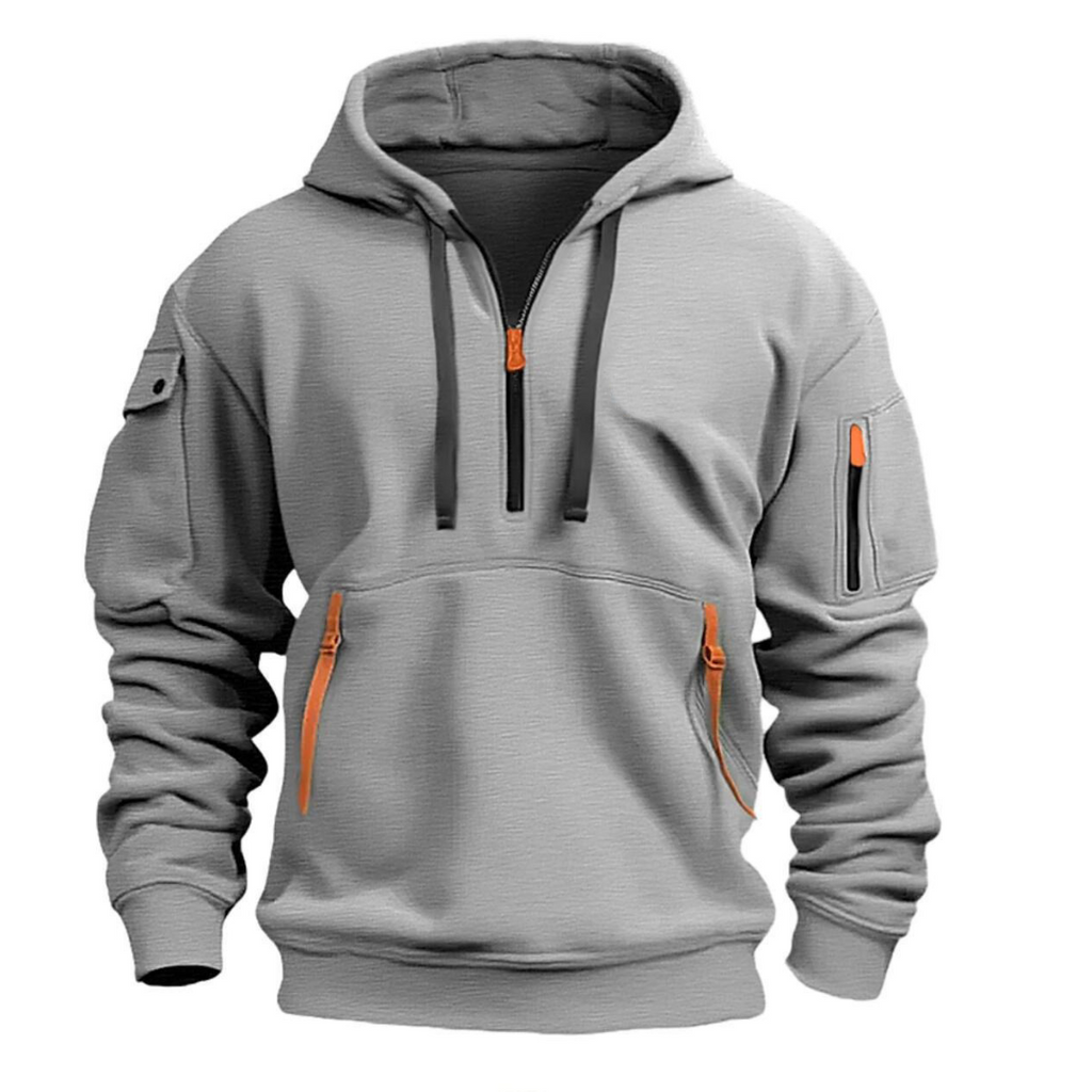 Men's Urban Utility Hoodie - Half-Zip Design with Secure Zippered Pockets for Versatile Style and Functionality