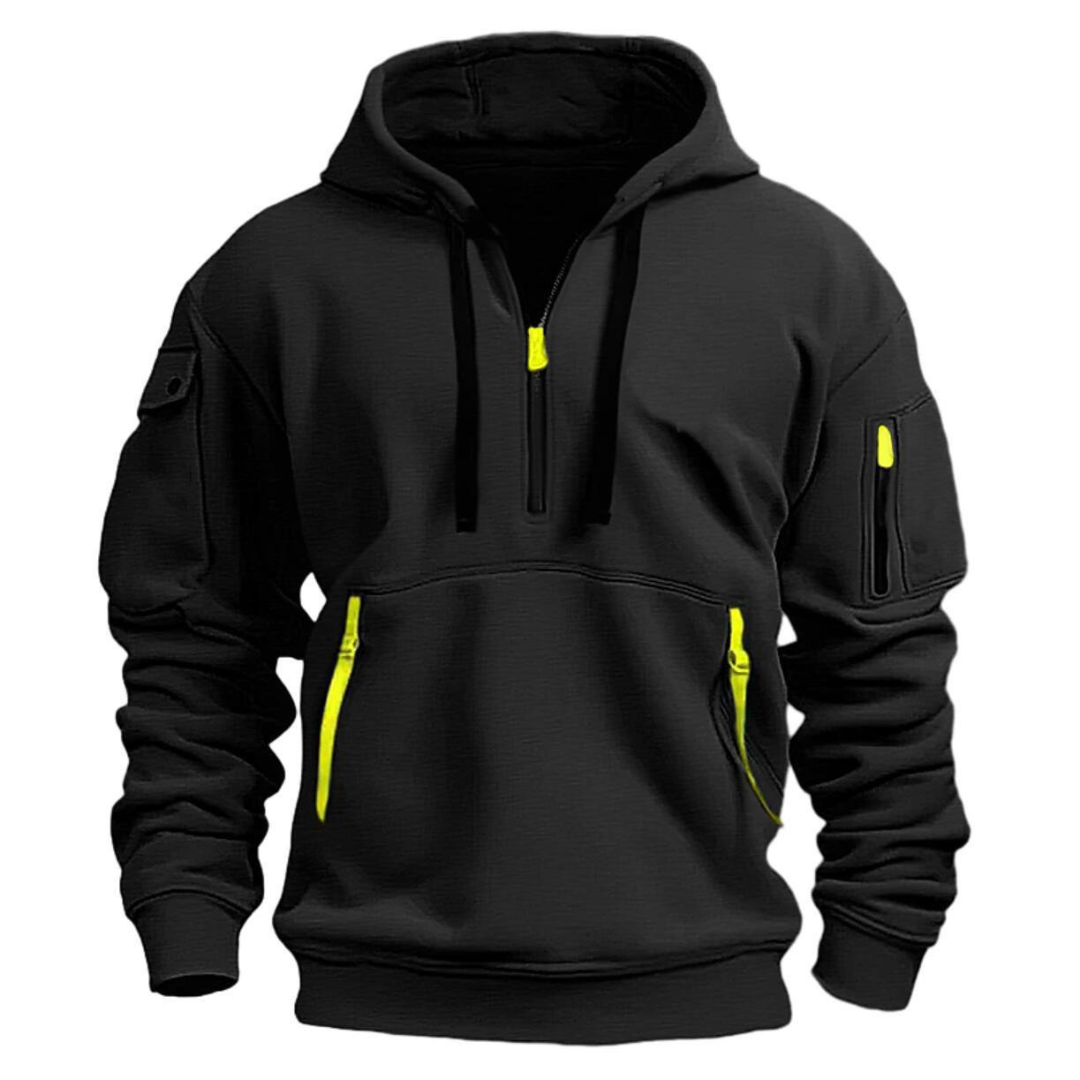 Men's Urban Utility Hoodie - Half-Zip Design with Secure Zippered Pockets for Versatile Style and Functionality