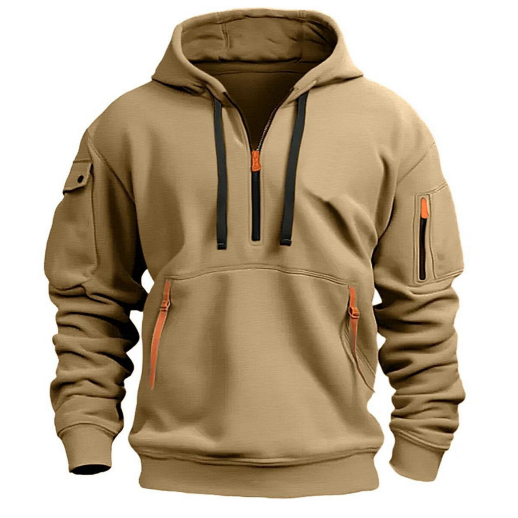 Men's Urban Utility Hoodie - Half-Zip Design with Secure Zippered Pockets for Versatile Style and Functionality