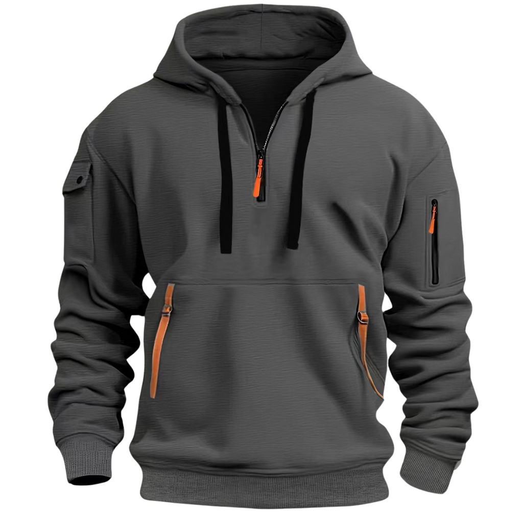 Men's Urban Utility Hoodie - Half-Zip Design with Secure Zippered Pockets for Versatile Style and Functionality