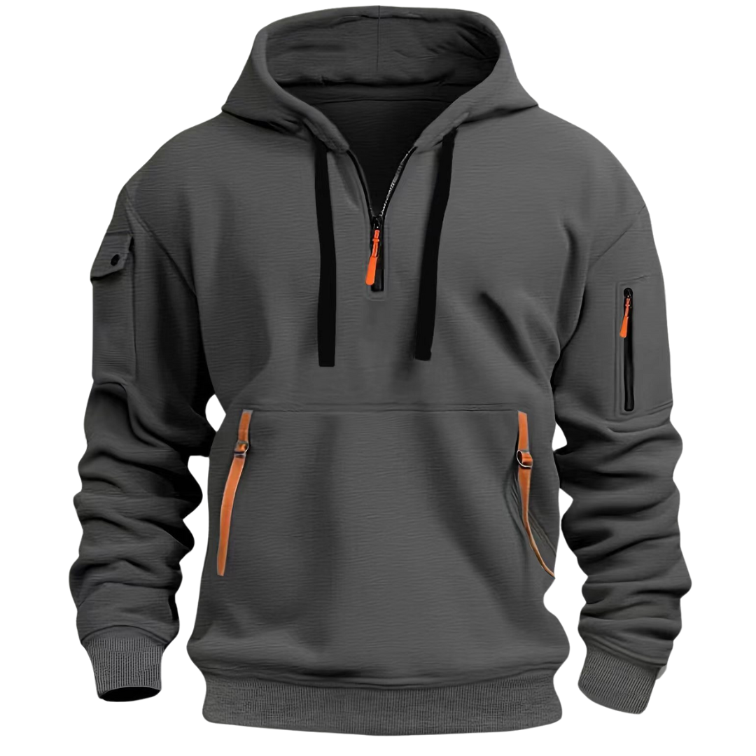 Men's Urban Utility Hoodie - Half-Zip Design with Secure Zippered Pockets for Versatile Style and Functionality