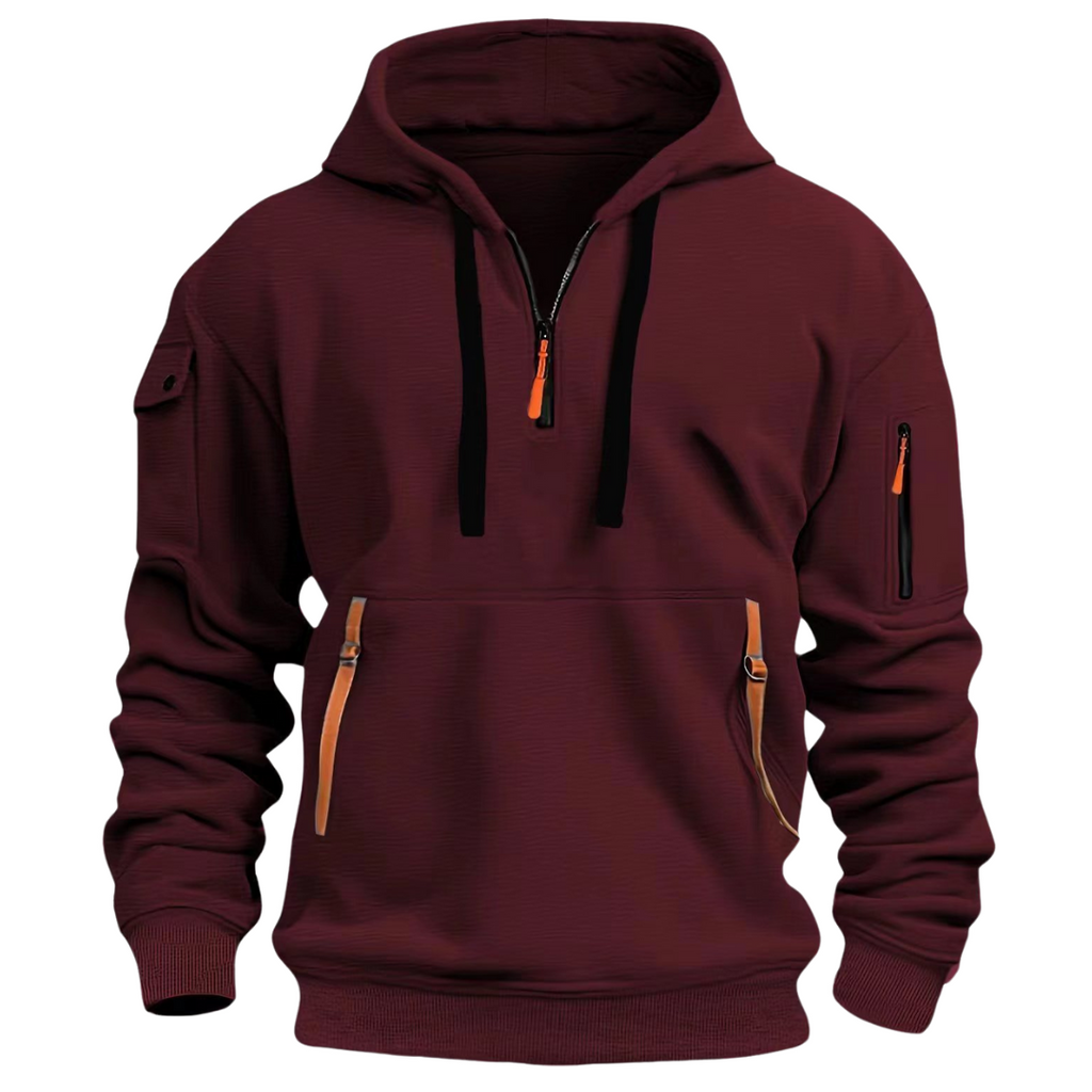 Men's Urban Utility Hoodie - Half-Zip Design with Secure Zippered Pockets for Versatile Style and Functionality
