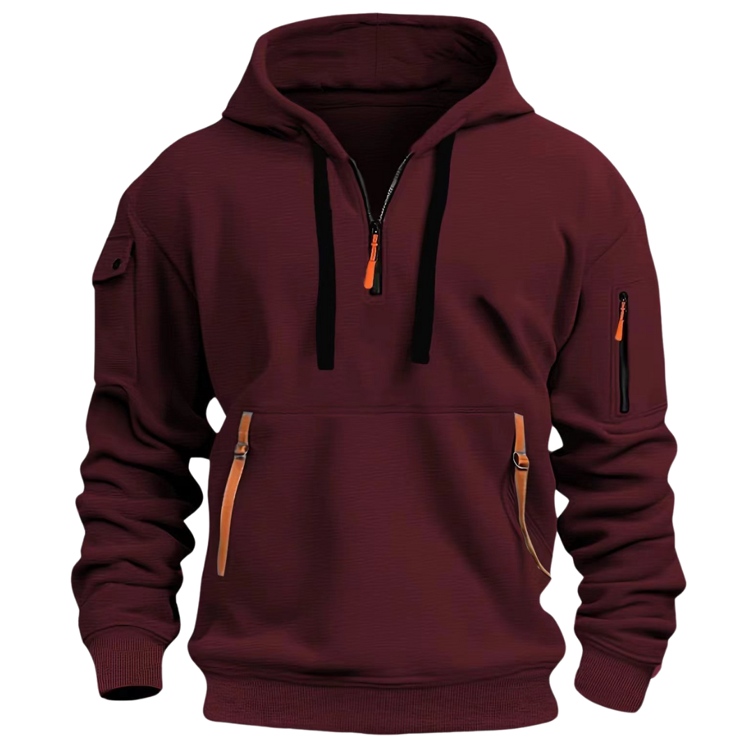 Men's Urban Utility Hoodie - Half-Zip Design with Secure Zippered Pockets for Versatile Style and Functionality