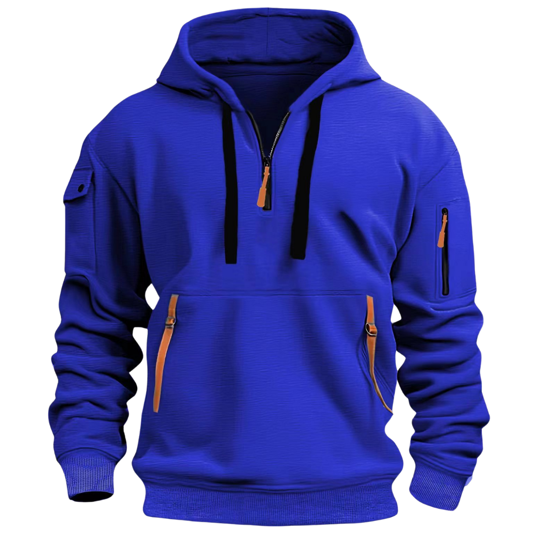 Men's Urban Utility Hoodie - Half-Zip Design with Secure Zippered Pockets for Versatile Style and Functionality