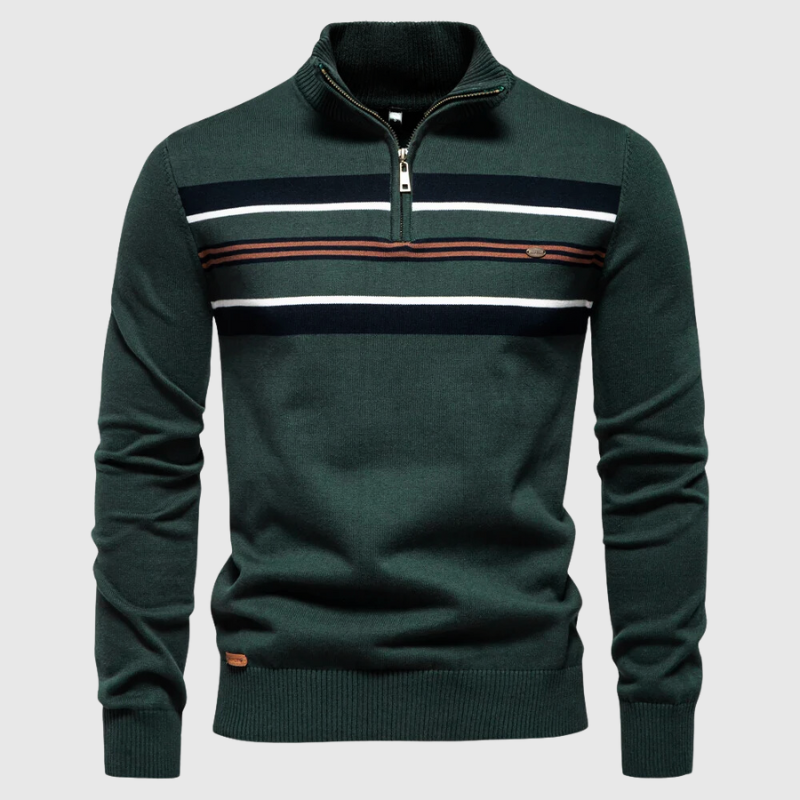Men's Modern Contrast Chest Striped Half-Zip Jumper - Stylish & Comfortable Knitwear for Casual Wear