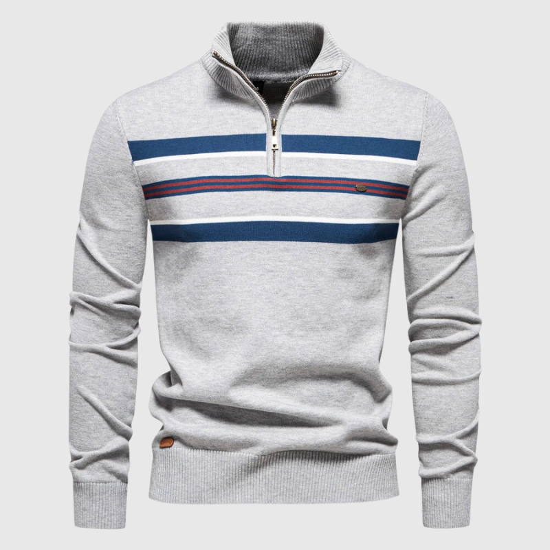Men's Modern Contrast Chest Striped Half-Zip Jumper - Stylish & Comfortable Knitwear for Casual Wear