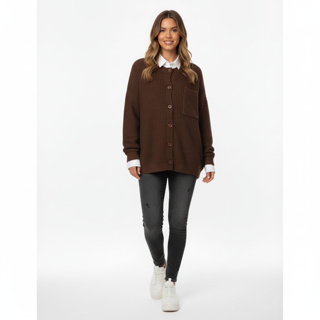 Cozy Women's Oversized Knit Cardigan with Pockets & Button Front - Perfect for Layering