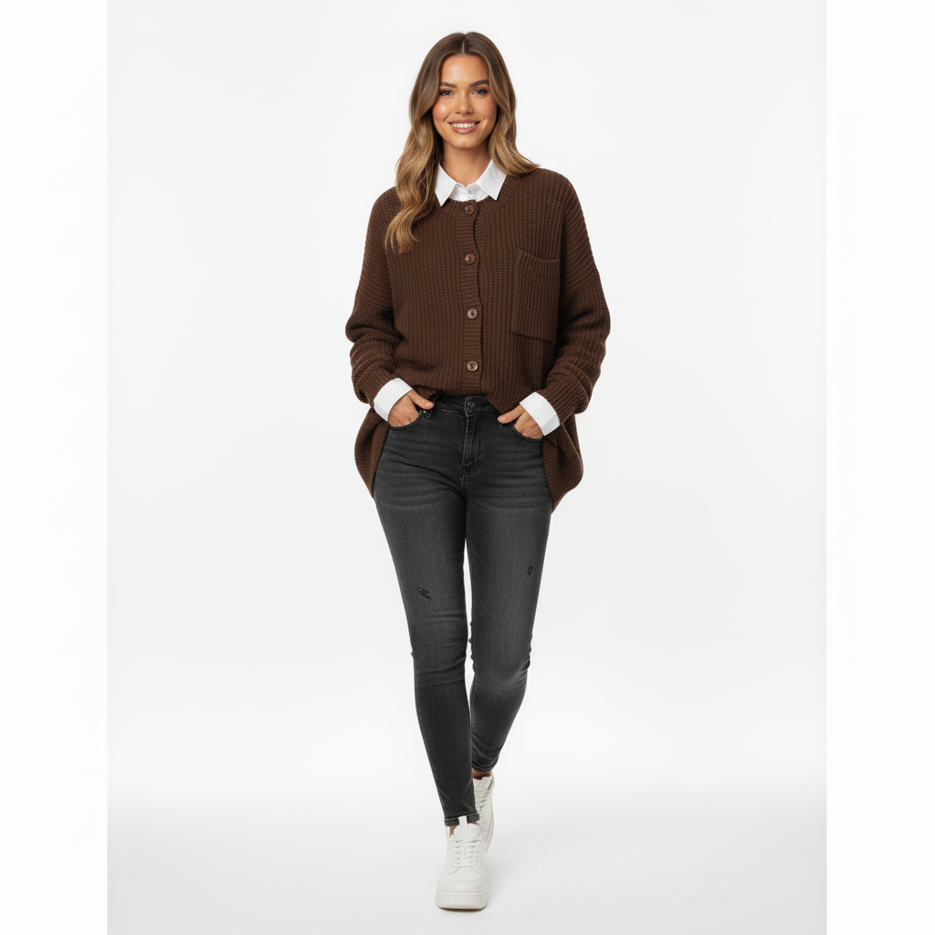 Cozy Women's Oversized Knit Cardigan with Pockets & Button Front - Perfect for Layering