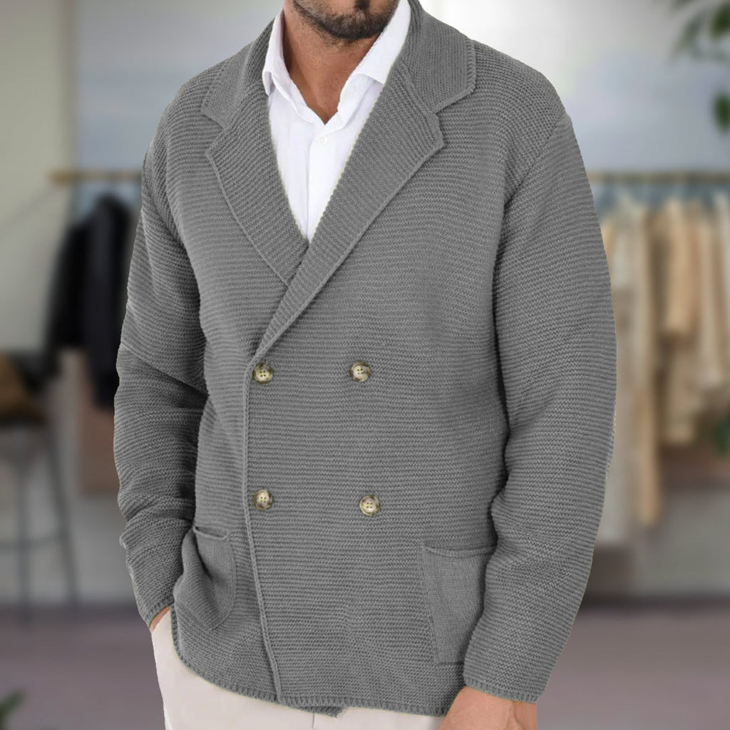 Men's Double-Breasted Knit Cardigan with Blazer Lapel - Stylish & Comfortable Outerwear for Every Occasion